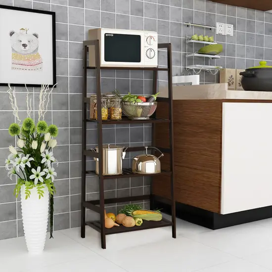 Costway 4-Tier Bamboo Ladder Shelf Plant Display Stand Rack Bookshelf Dark Brown {2}