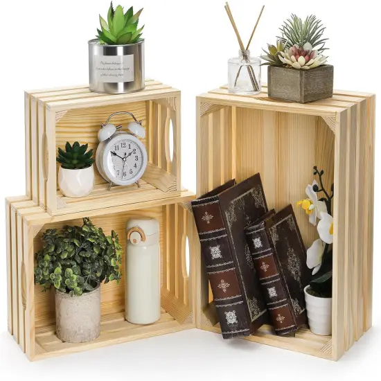 3 Pack Wooden Nesting Crates with Handles {5}