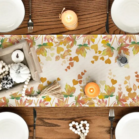 Maple Leaves Floral Fall Table Runner, Orange Seasonal,13x72 Inch {5}
