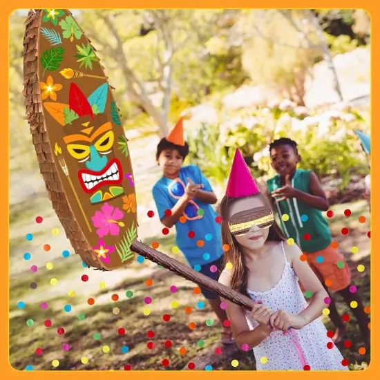 Tiki Pi&ntilde;ata Surfboard Pinata Tropical Pinatas Hawaiian Luau Pinatas with Stick Blindfold Confetti {5}