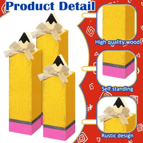 3 Pcs Back to School Table Decor Wooden Pencil Block Signs {3}
