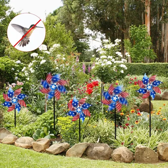 10 Pack Reflective Pinwheels Patriotic Decorations, American Flag on Stick Wind Spinner with Stake for Independence Day {2}