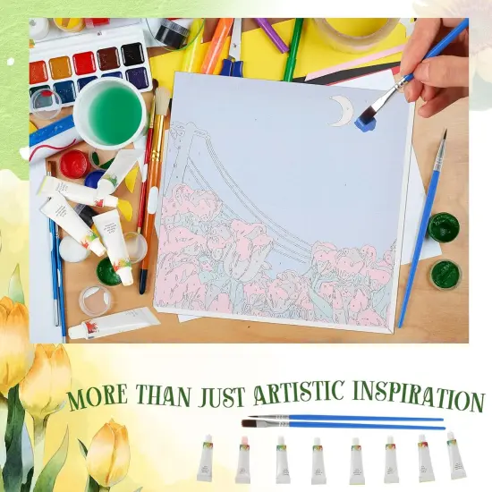 12 Sets Paint by Numbers with Frame for Adult Beginners Canvas, DIY Acrylic Paint by Number Canvas for Painting Party, Classroom Activity Birthday Gift, 8 x 8 Inch {2}