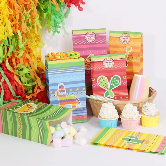 24 PCS Mexican Fiesta Party Favor Bags Paper Goodie Bags Cinco De Mayo Party Bags Taco Bar Decorations for Mexico Birthday Party Supplies Gift With Muchas Gracias Thank You Stickers {2}