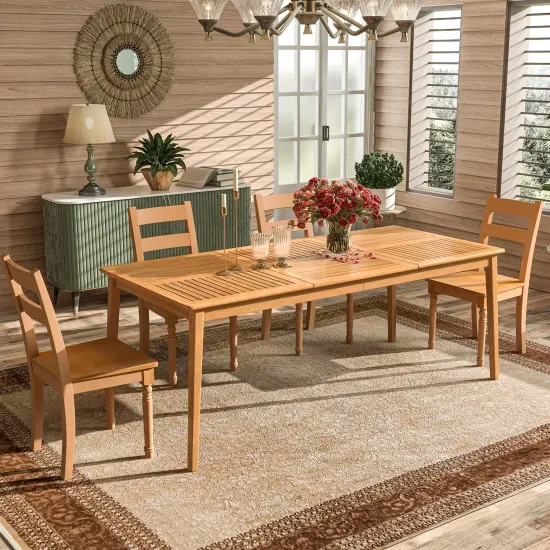 Natural Acacia Wood Rectangular Patio Dining Table with Umbrella Hole {3}
