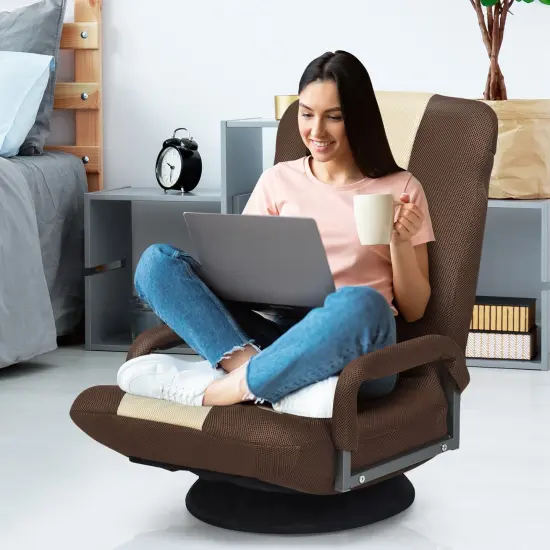 Ergonomic Folding Floor Chair with 6-Position Adjustable Backrest, 360&deg; Swivel {3}