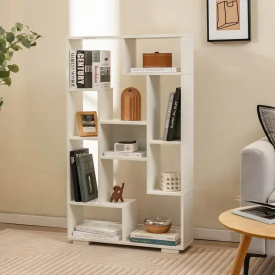 Costway 47" Tall Bookshelf Modern Geometric Bookcase with Open Shelves Anti-tipping Kits White/Black&Natural {2}