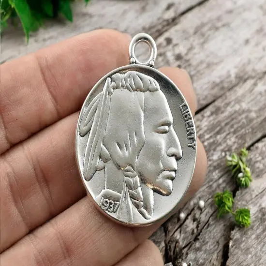 *5* 40x33mm Antique Silver Indian Head Buffalo Coin Pendants {3}