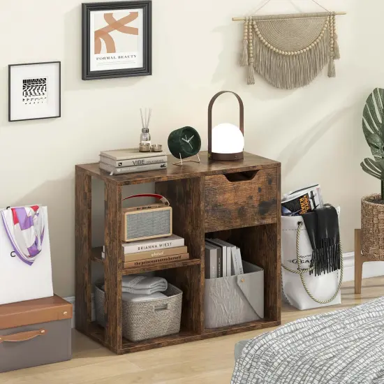 Costway 1/2 PCS 3-Cube Bookshelf 2-Tier Open Shelf Bookcase with Drawer Home Storage Organizer {4}