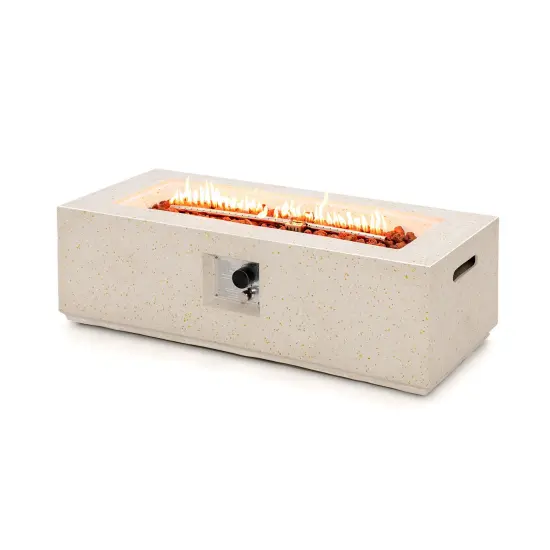 White Terrazzo Fire Pit Table with 50,000 BTU Heat, Metal and Stainless Steel {1}