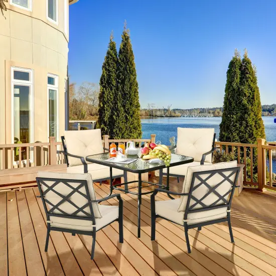 Costway 2 PCS Patio Dining Chairs Set with Padded Cushions Armrest Steel Frame {5}