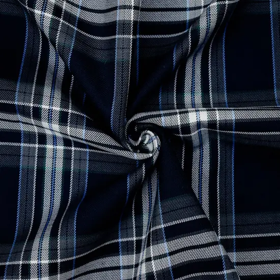 Dark Navy Blue-White-Multi Poly-Wool Plaid Twill Suiting Woven Fabric By the Yard {3}