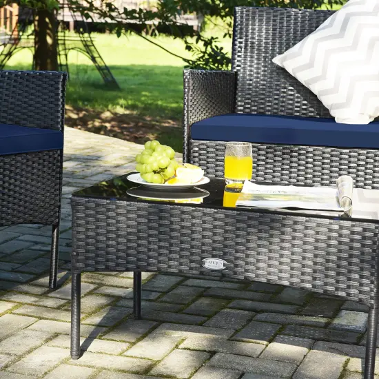 Costway 4PCS Patio Wicker Furniture Set Coffee Table Cushions w/ Cover {5}