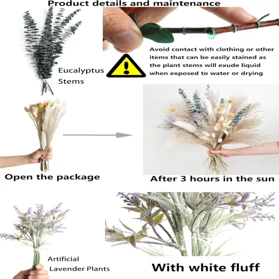 Flora Natural Dried Pampas Eucalyptus Rabbit Tail Grass,(Pack of 66pcs) with 6 Kinds of DIY Bridal Artificial Bouquets Home Decor Wedding Floral Arrangement Table Centerpieces {4}