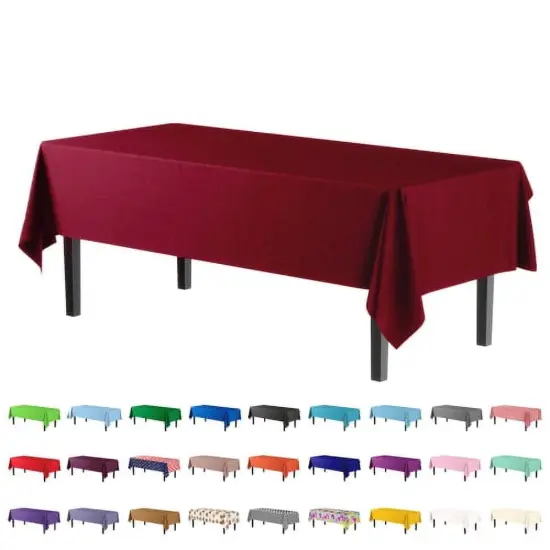 Exquisite 12-Pack Premium Plastic Tablecloth 54in. x 108in. Rectangle Plastic Table Cover Burgundy {6}