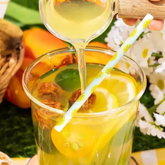 25 Pcs Biodegradable Yellow Paper Straws Lemon Baby Shower Party Straws Lemon Disposable Paper Straws for Drinking {5}