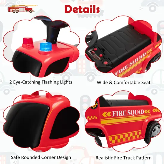 Costway Kids Ride On Fire Truck Foot-to-Floor Sliding Push Car w/ Music & Bubble Maker {6}