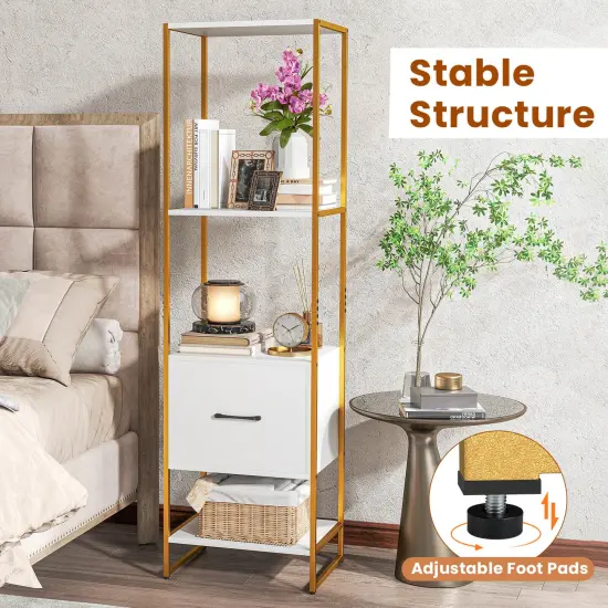 Costway 5-Tier Bookshelf with 4 Open Shelves Storage Drawer Modern Book Storage Organizer Brown/White {5}