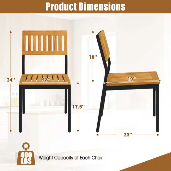 Costway Dining Chair Set of 2 Modern Patio Chairs/Acacia Wood Backrest, Slanted Seat {3}