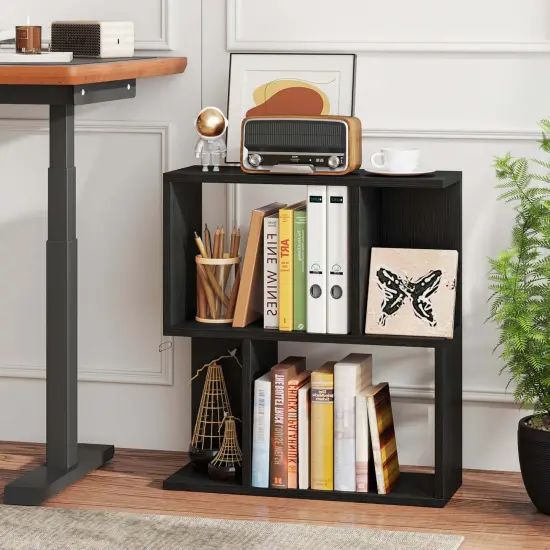 Costway 1/2 PCS 3-Tier Bookshelf Geometric Bookcase Side Table with Open Storage Display Shelf Black {9}