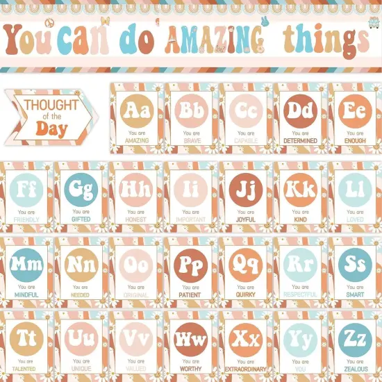 Retro Groovy Boho Daisy Floral Alphabet Posters {1}