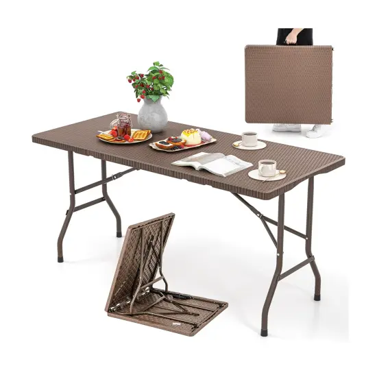 Coffee HDPE Outdoor Dining Table with Metal Frame {4}