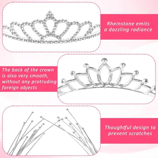 12PCS Tiaras Silver Metal Sparkly Glitter Rhinestone Crown Headbands Wedding Prom Birthday Party Princess Hair Tiaras Clasps Accessories for Brides Kids Girls Teens Women {2}