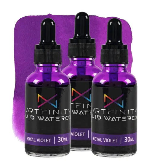 Artfinity Liquid Watercolor Paint 30 ml Bottle - 3 Pack, Royal Violet - Vibrant Dye-Based Liquid Watercolor w/ Glass Pipette, Fast-Drying, Fine Art Paint for Calligraphy & Airbrushing {1}