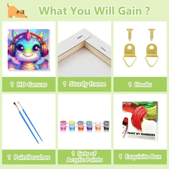 Paint by Numbers Kit for Kids with Frame, Dragon Paint by Number with Frame, Paint by Number Kids Age 5-8-12 for Gifts and Home Decor (8X8Inch) {5}