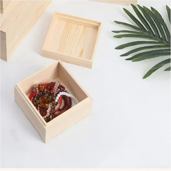 Unfinished Square Wooden Treasure Boxes Decorate Wooden Storage Box Natural DIY Craft Stash Boxes with Cover for Crafts Art Hobbies Home Storage {3}