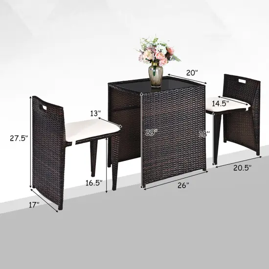 Costway 3PCS Outdoor Patio Rattan Furniture Set Space Saving Garden Deck W/Cushion No Assembly {3}