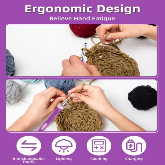 Light Up Crochet Hook Set with 24 Tips & Digital Counter - 24 Size with Light and Digital {3}