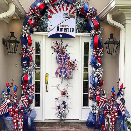 Large Patriotic Wreath Bows America Flag Star Burlap Bows for Wreath, 4th of July Bows for Labor Day Independence Day Front Door Home Indoor Outdoor Party Decoration Wreath Ornament Supplies {3}