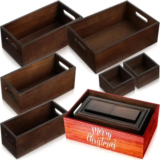 Set of 6 Wood Storage Boxes with Handles {1}