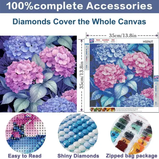 Hydrangea Diamond Painting Kits for Adults,Flowers DIY 5D Diamond Art Kits,Diamond Art Painting for Home Wall Decor (35x35cm) {2}
