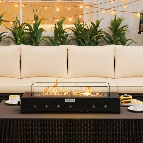 Black Metal Tabletop Fire Pit with Glass Rocks, 40,000 BTU and Adjustable Flame {3}