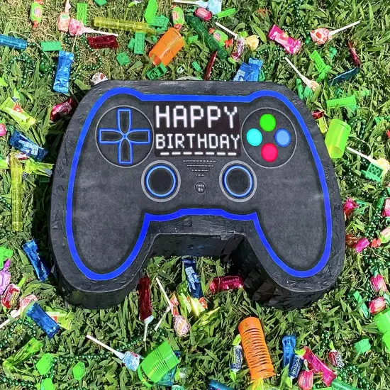 Blue Video Game Controller Piñata (Small Stick Included) 17”x11”x 3” Perfect for Birthday Gamer Parties, Party Decor, Gaming theme parties and other Decorations - By Jergrim {4}