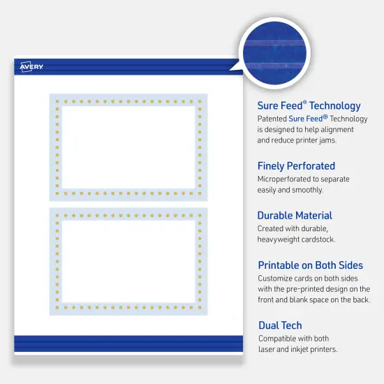 Avery Printable Rectangle Postcards, Gold Dots with Blue Border, 4" x 6", Matte White Rectangle Postcards, Laser/Inkjet, 20ct, Great for Postcards {3}