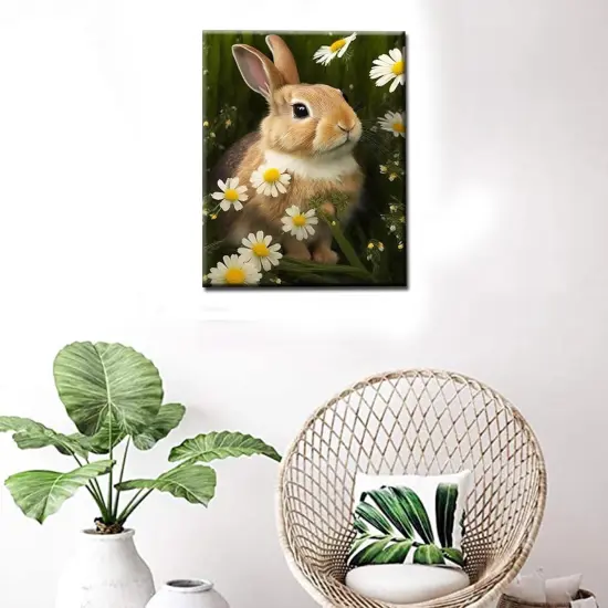 Cute Bunnies Tulips Daisies Paint by Number DIY Acrylic Painting Paint by Number Kit for Kids Adults Beginner Spring Field Scenery DIY Painting by Numbers Painting Arts Craft 16x20In (DIY Frame) {4}