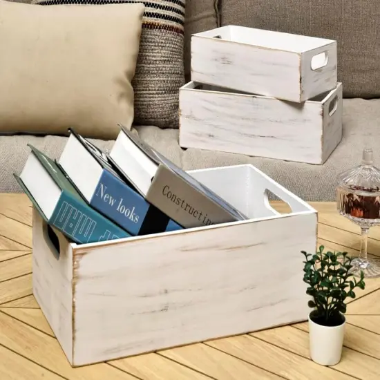 Set of 3 Small Wooden Crates for Display and Organizing {3}