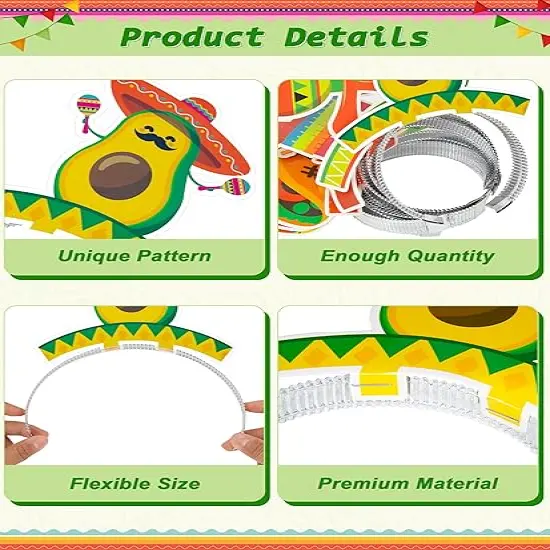 Sombrero Party Hats, Mexican Sombrero Headbands, Colorful Cardboard Cinco De Mayo Headbands, Fiesta Sombrero {5}