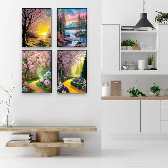 4 Pack Diamond Painting Kits for Adults, Landscape 5D Diamond Art Kits for Beginner DIY Full Drill Diamond Dots Crystal Craft Kits for Home Wall Decor Gifts(4 Pack/12X16 Inch) {2}