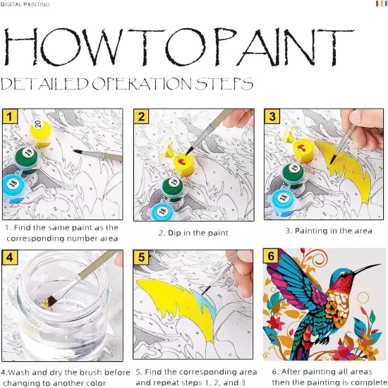 Paint by Numbers Kit for Adults - 2 Pack Hummingbird Adults' Paint-by-Number Kits - Acrylic Easy Paint by Numbers framed - Adult Paint by Number Kits on Canvas Arts and Crafts for Adults 8x12inch {5}