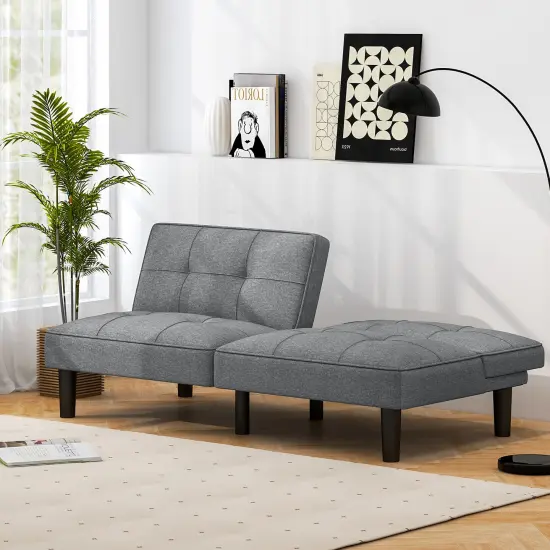 Gray Linen 6-Position Adjustable Sleeper Sofa Bed Convertible Loveseat {6}