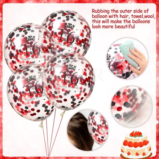 16th Birthday Balloons - 16Pcs Red & Black Latex Balloons for Girls & Boys - Happy 16th Birthday Party Decorations {3}