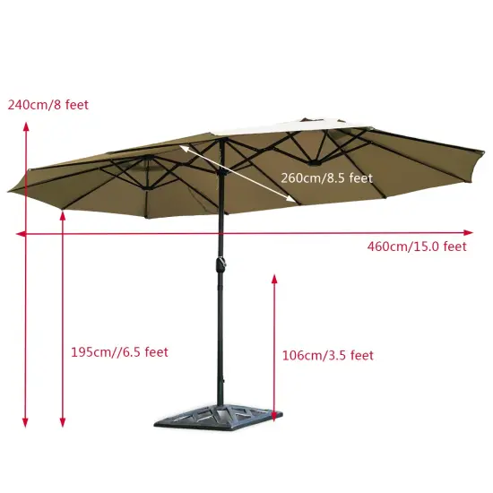 Costway 15' Market Outdoor Umbrella Double-Sided Twin Patio Umbrella with Crank beige {5}