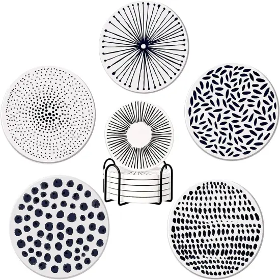 Set of 6 Drink Coasters with Holder {1}