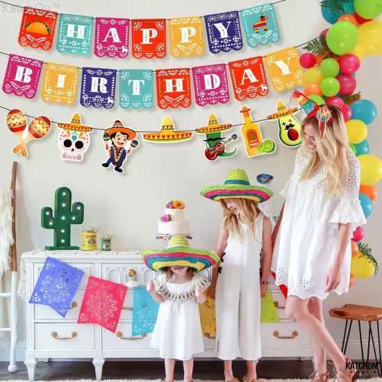 Fiesta Happy Birthday Banner - 15 feet, 3 String | Cinco De Mayo Theme, Mexican Fiesta Pinata Sombrero Garland for Mexican Birthday Party Decorations | Mexican Banner Fiesta Party Decorations {5}