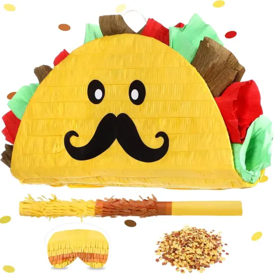 Taco Pi&ntilde;ata Mexican Themed Party Pi&ntilde;ata with Stick Blindfold Confetti Carnival Mexican Cinco De Mayo Fiesta Game for Cinco De Mayo Fiesta Theme Birthday Party, 16 x 8 x 3 Inch {1}