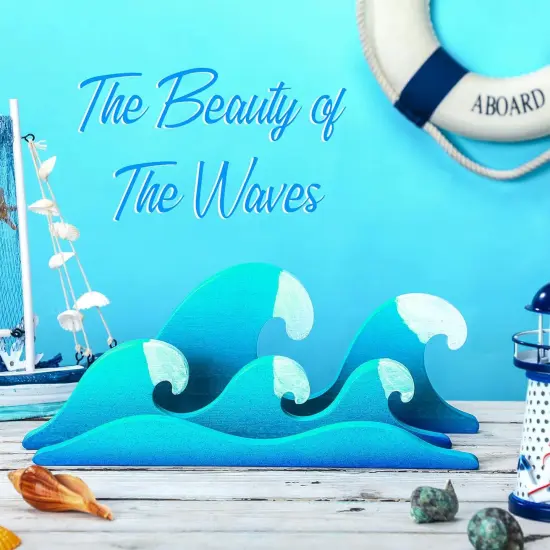 Summer Ocean Wave Wooden Decor &ndash; Summer Themed Tabletop Decoration, Waves Table Centerpiece for Beach House, Holiday Gifts, and Ocean Party Supplies {2}